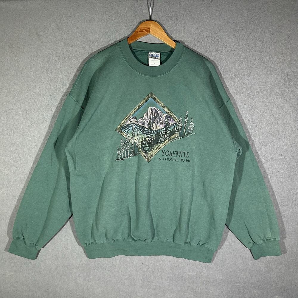 Yosemite National Park Sweatshirt Mens XL Green Graphic Print Fleece